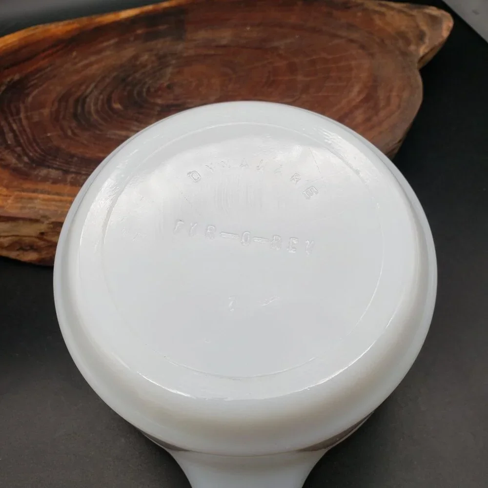 Vintage Pyr-O-Rey Milk Glass Handled Bowls Brown Floral Set of 2